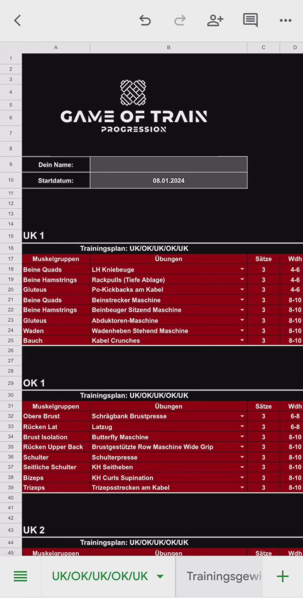 Game of Train Progression Trainingspläne für Frauen
